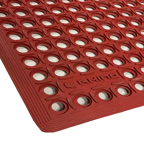 Rhino Mats, K-Series Comfort Tract Anti-Fatigue Drain-Thru Beveled Floor Mat, Drainage Non-Slip Grease-Resistance for Kitchen, Restaurant, Pool, Gym, Bar or Patio (Terra Cotta, 3' x 15' x 0.5") - size: 3' x 15' x 0.5" Terra Cotta