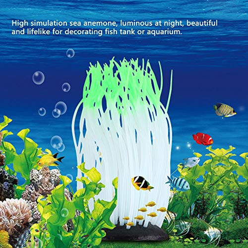 AYNEFY Simulation Artificial Silicone Sea Anemone Decor,Aquarium Luminous Coral Ornament Fluorescent Sea Anemone Decoration for Fish Aquarium Landscaping Decor - color: Green