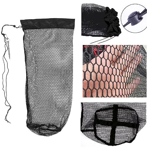 1Pcs Fishing Bag Collapsible Fish Collection Bag Portable Nylon Fishing Net Drawstring Fishing Lure Holder Diving Catching Netting Fish, Black