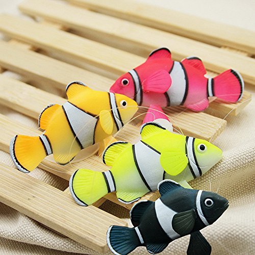 Silicone Aquarium Artificial Floating Glowing Clownfish Set Decor Ornament for Fish Tank, 4 Color (Red, Green, Orange and Black)
