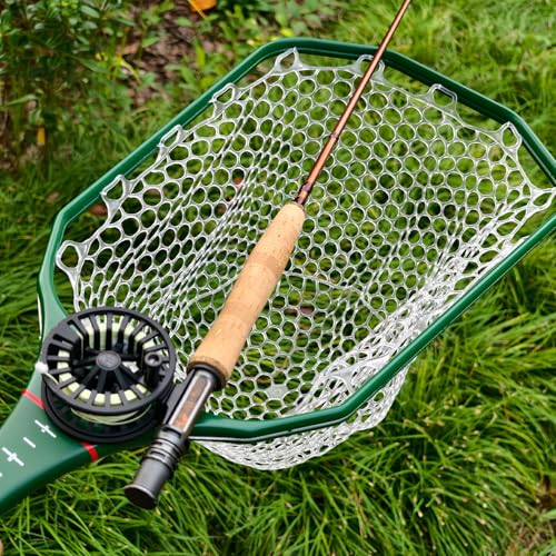 Aventik Fly Floating Fishing Net Carbon Fiber Landing Trout Net Light Weight Clear Rubber Ghost Net Catch & Release - color: Stealth Boat Frame standard handle green magnet