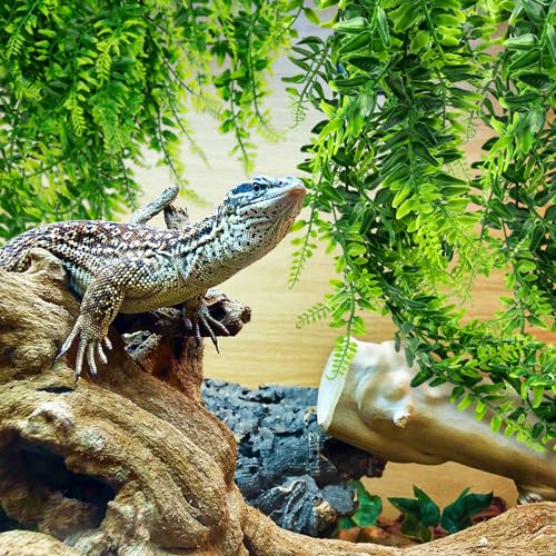 2 Pack Reptile Plants Terrarium Hanging Plant Artificial Leaves Reptile Hide with Suction Cup, Reptile Tank Accessories for Bearded Dragon Lizard Snake Geckos Chameleon