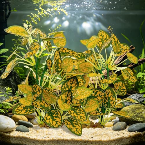 Silk Aquarium Plants (2-Pack), 9.8-inch Artificial Aquarium Silk Plants— Simulated Fish Habitat Decor, Safe Silk Plants for Aquariums Fish Fishbowl (Gold) - color: Gold&green