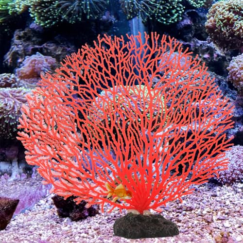 Didiseaon 2 Pcs Red Aquarium Coral, Fake Fish Tank Decor, Artificial Marine Plant Fan Faux Reef for Desktop Landscape