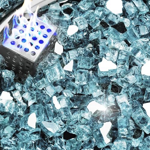 NUPICK 10 lb Reflective Fire Glass, 1/2 Inch, Fit for Fire Pit & Fireplace, Pacific Blue - color: Pacific Blue, size: 10 Pound (1/2")