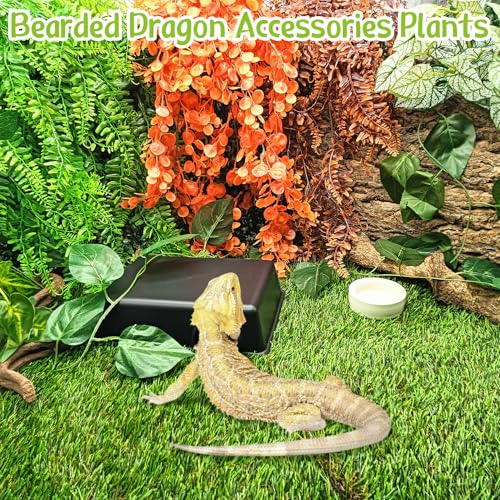 Hamiledyi Reptile Plants 5 Pcs Climbing Terrarium Plant with Suction Cup Artificial Decor for Snake Cage Bearded Dragon Tank Accessories for Lizard, Leopard Gecko, Chameleon, Snake (Orange) - size: 5 PCS - Style 5