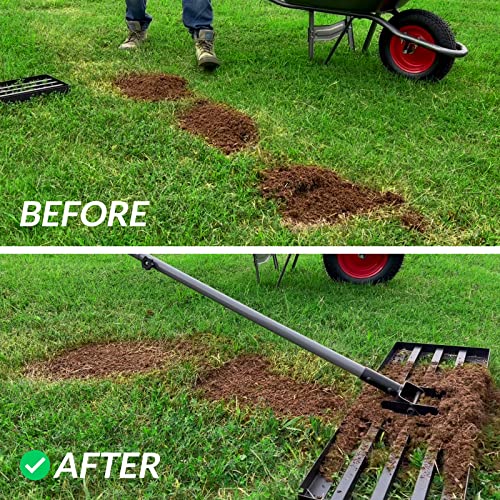Walensee Lawn Leveling Rake, 17"x10" Heavy Duty Lawn Leveler Tool with 6.5FT Steel Handle, Levelawn Landscape Rake for Topdressing, Soil, Sand, Dirt, Small Yard, Garden, Golf Course