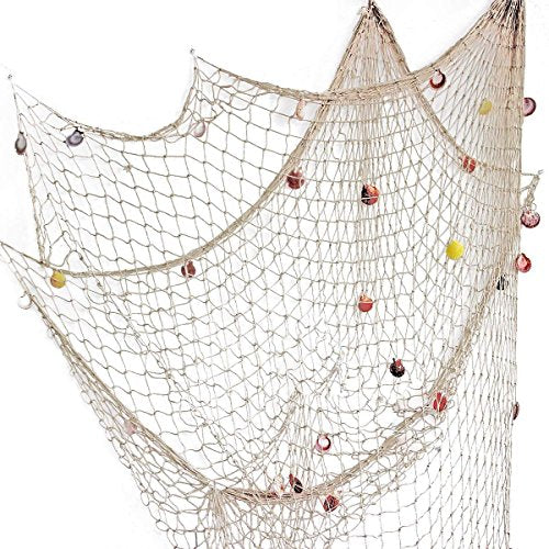 Rosoz Nature Fish Net Wall Decoration with Shells, Ocean Themed Wall Hangings Fishing Net Party Decor for Pirate Party,Wedding,Photographing Decoration - color: Beige