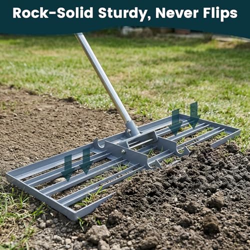 Lawn Leveling Rake 45" 6.5ft Lawn Leveler Ground Full Stainless Steel Leveling Landscape Rake Topdressing Spreader Levelawn Tool for Backyard, Garden, Golf Couse, Farm, Pasture - size: 45x10inch-6.5FT