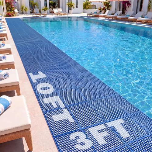 Tondiamo Pool Mat Non Slip Drainage Mats Swimming Pool Floor Deck Mats Rugs PVC Splash Mesh Hollow Doormat Roll for Outdoor Indoor Patio Restaurant Garage Kitchen Bathroom Safety(3 x 10 ft,Blue) - color: Blue, size: 120" x 36" (Rectangular)