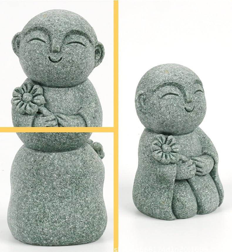 livelyfish Japanese Buddha Figurines Bosatsu Feng Shui Praying Monk Statue Sandstone Happy/Smiling Miniature Figurine Ornament for Fish Tank Aquarium Home Garden Decoration, 2 - size: 2