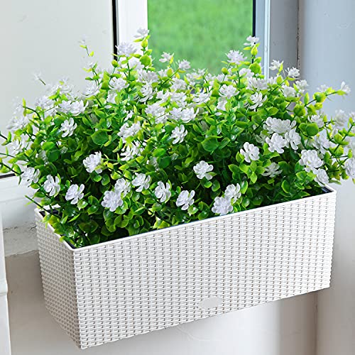XLFAQXM Artificial Plants Flowers Grass Shrubs 8 Pack No Fade Faux Plastic Flowers Outdoor for Vases Farmhouse Garden Porch Patio Office Indoor Wedding Decoration Greenery Fake Plants (2#White) - color: 2#white