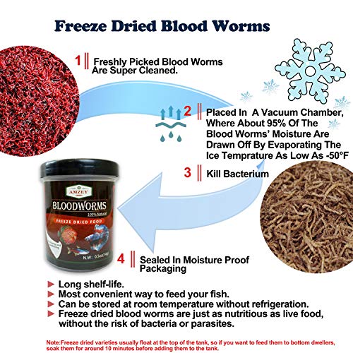 Blood Worms 1 oz -100% Natural Freeze Dried Blood Worms - Aquarium Fish Food - High Protein Food for Betta Fish, Food for Goldfish, Food for Cichlid, Food for Guppy, Food for Discus, Food for Turtle - size: 1 Ounce (Pack of 1)