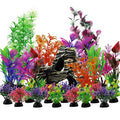 Aquarium Decorations Plants with Rockery View, 25pcs Aquarium Decor Plants and Rock Cave Hideout Ornaments, Fish Tank Accessories, Fish Tank Plants Plastic Decoration for Aquariums
