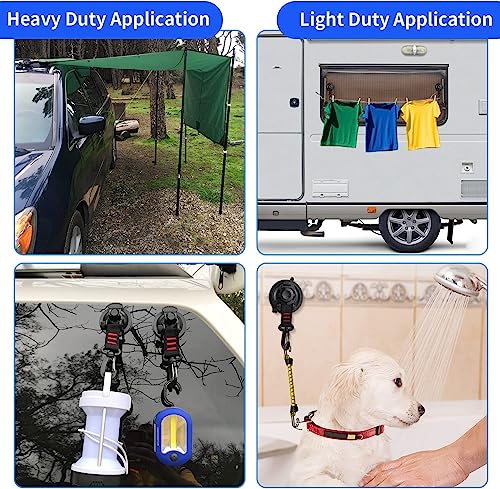 Hlogree 6PCS Heavy Duty Suction Cups Anchor with Hooks,Vacuum Suction Cup Camping Tie Downs with 6PCS Aluminum Buckle,Outdoor Strong Suction Cup Wall Anchor for Camping Tarp Accessory,Car Side Awning
