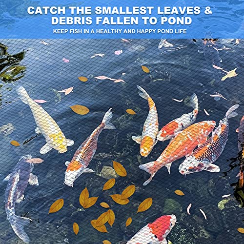 BUZIFU Pond Netting, 14 x 14 FT Pond Net for Koi Ponds, Garden Pool Fine Mesh Pond Netting for Leaves, Protects Koi Fish from Birds Cats Predators, with 14 Stakes and 30 Cable Zip Ties - size: 14x14FT