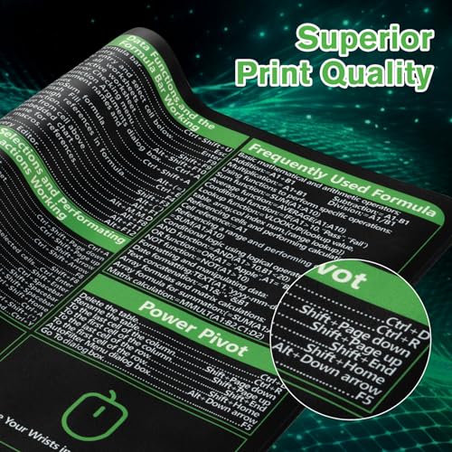 iCasso Excel Cheat Sheet Desk Pad, Excel Mouse Pad Shortcuts, Excell Short Cut Desk Mat, Extended Large XXL Non-Slip Exel Mousepad with Stitched Edges for Computer Keyboard - color: B-black Excel Shortcuts