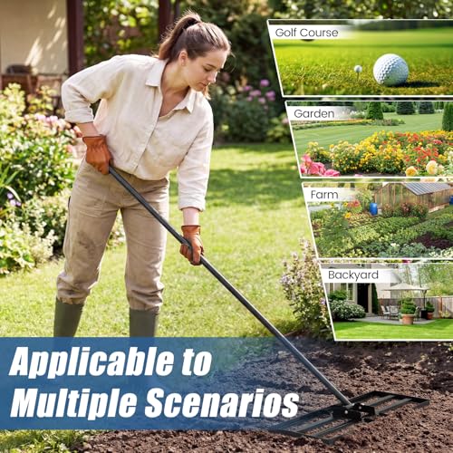 COSTWAY 30x10 Inch Lawn Leveling Rake, Soil Sand Dirt Leveling Tool, Ground Leveler for Yard, Landscape, Garden, Pasture (Black, 30"x10") - color: Black