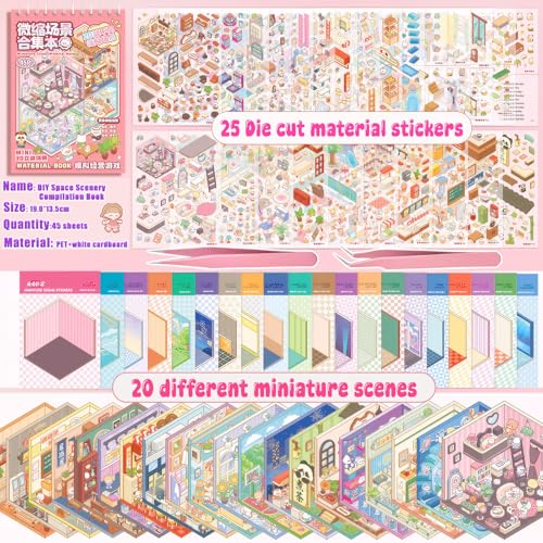 3D Sticker Scene Book for Adults, 20 Sets Mini Sticker Scenes DIY Craft - Make Your Own Cozy Room, Supermarket, House & More, Sticker Therapy for Stress Relief, Cute Art Stickers Gift Idea - color: A2-book-20sets