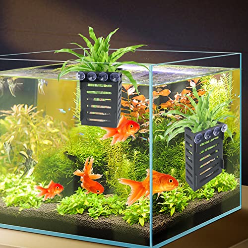 Aquarium Plant Holder 4 PCS Aquatic Plant Pot with 24 Hooks and 20 Suction Cups for Fish Tank Aquarium Planter and Aquascape Decorations (Black) - color: Black