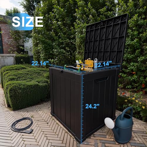 PatioZen 51 Gallon Resin Deck Box, Lockable Patio Outdoor Storage Box for Furniture, Garden Tools and Tools Storage, Waterproof Outside Storage Boxes - Black - color: Black, size: 51 Gallon
