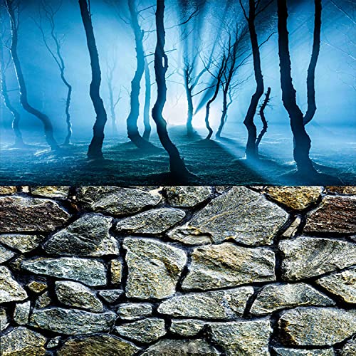 ELEBOX Fish Backgrounds Paper Double Sides 3D Stone & Trees Aquarium Background Picture 16" x 40" Fish Tank Background - color: N, size: H:15.7"x L:40.2"
