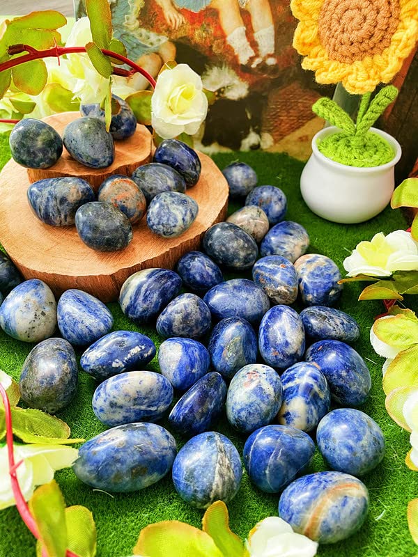 DUQGUHO Blue Sodalite Natural Healing Crystals Stones Set Polished Tumbled Irregular Pebble Stones Rocks 0.45 lbs - color: 08 Blue Sodalite