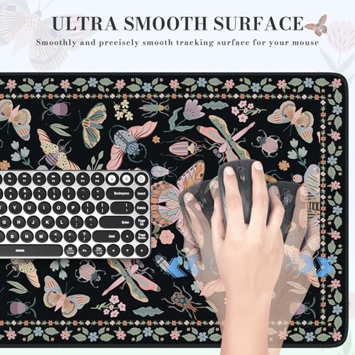 iCasso Black Large Mouse Pad, Desk Matt for Desktop, XXL Desk Mat for Keyboard and Mouse, Anti-Slip Big Mousepad Computer Mat with Stitched Edges(Insects) - color: Insect-black