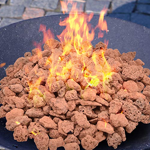 Skyflame 3/8" - 3/4" Red Natural Stones Lava Rock Granules for Gas Fire Pits, Fireplaces, Gas Log Sets, BBQ Grills, Garden Landscaping Decorations,Cultivation of Potted Plants, 10LB - color: Red, size: 3/8" - 3/4"