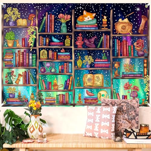 Medieval Bookshelf Backdrop 8x6 FT Bookcase Photography Background Bookshelf Library Backdrops Wall Hanging Dark Academia Photography Background Photo Studio Props - color: Green, size: 8x6 FT