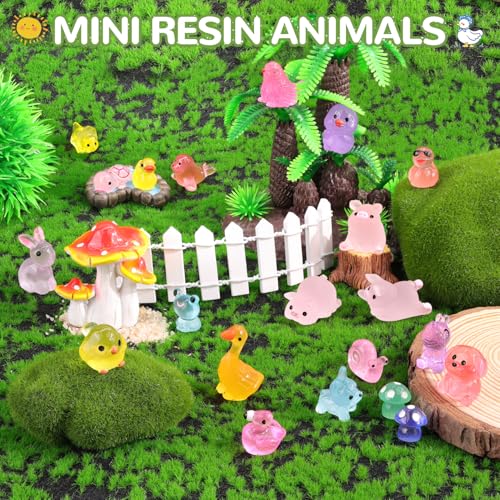 105PCS Mini Resin Animals Tiny Cute Figurines Glow in Dark, Miniature Figures to Hide, Little Animal Small Accessories for Topper Desk Garden Dollhouse Landscape Aquarium Ornaments Crafts & Decor - color: Luminous Animals D-105pcs