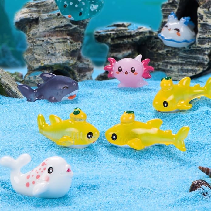 9pcs 3D Cartoon Marine Animal Figurines Cute Mini Sea Set Shark Octopus Whale for Mini Landscape Fish Tank Desktop Decor, Multicolor - color: Multicolor