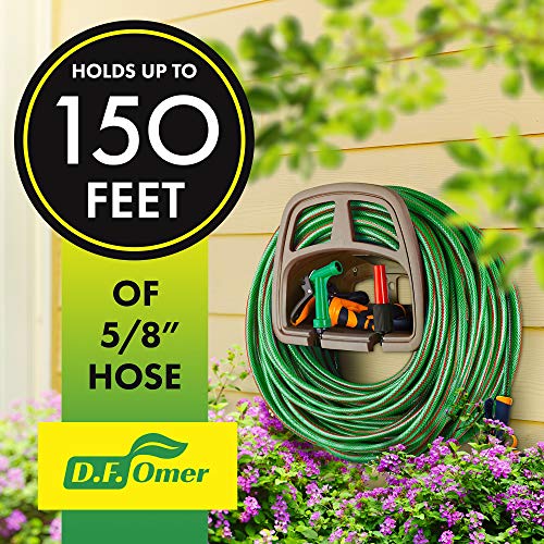 DF OMER Plastic Garden Water Hose Holder, Wall Mount Hose Hanger with Storage Compartment Fits 150 ft. Hose – 10x5x5 in. Weatherproof Hose Hanger for Outside with Shelf for Garden Equipment