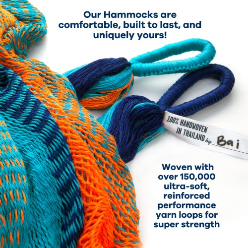 Handwoven Hammock by Yellow Leaf Hammocks - Family Size, Fits 2+ PPL, 550lb max - Weathersafe, Super Strong, Easy to Hang, Ultra Soft, Artisan Made - Color: Blue - Orange - color: Kilauea- Blue and Orange, size: Fits 1-2+ People (550 lb. Capacity)