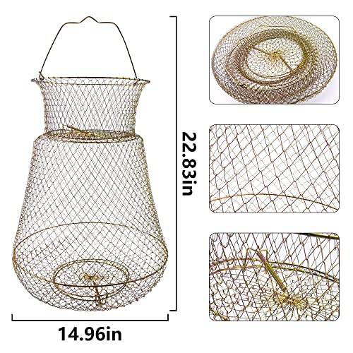 Galvanized Steel Wire Fish Baskets,Portable Fishing Basket for Fish Outdoor,Collapsible Wire Fish Baskets，Minnow Bucket. - size: Large -15X23 INCH