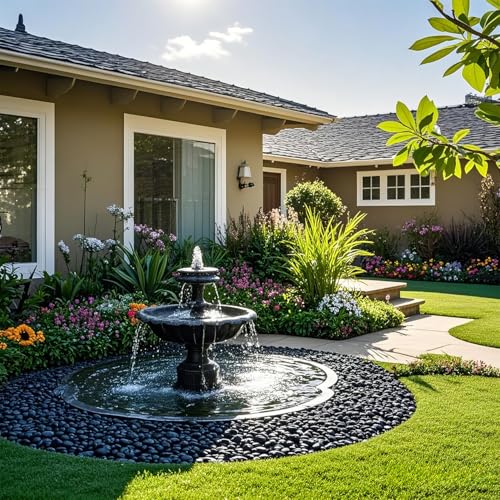 River Rocks 5 Lb, Pebbles for Indoor Plants 0.8"-1.5", Black Rocks for Outdoor Landscaping, Decorative Stones Vase Filler, Fish Tank, Fountain, Succulents, Flower Bed, Black - color: Black