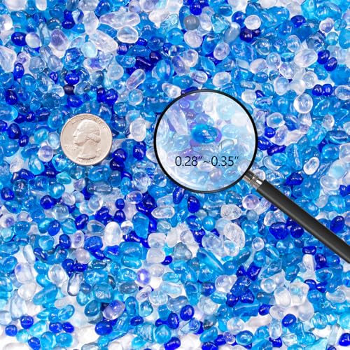 Keedolla 15 Oz Blue Mix Aquarium Glass Pebbles Stones Fish Tank Rocks Gravel, Aquarium Rocks Glass Gems Stones for Crafts, Vase Fillers, Garden, Succulent Plants Decor - color: Clear & Blue Mix, size: 0.93 Pound