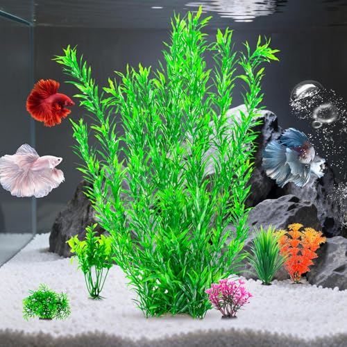 CousDUoBe 21 Inch Aquarium Plants Set Tall Fish Tank Plants – Realistic Artificial Fish Tank Decorations (1 Pcs Large Green Fish Tank Plants, 5 Pcs Small Plants) - color: Green