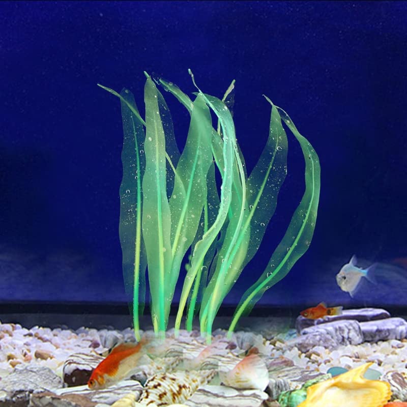 1Pcs Aquarium Decoration Green Plants Simulation Artificial Water Grass Fish Tank Decor Silicone Glowing Kelp Ornament Aquarium Accessories,Green,9.84in - color: Green, size: 9.84in