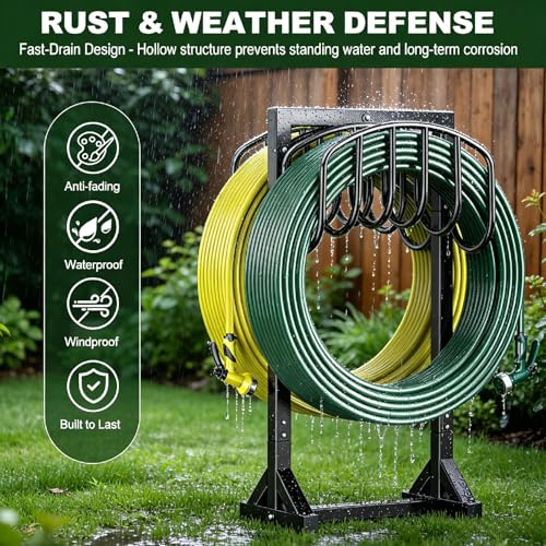 HeroicLion Garden Hose Holder Holds 2 x 151FT Hoses, Heavy-Duty Metal Freestanding Hose Stand Hanger with Stable Base, Rustproof Double Water Hose Holders for Outside Yard Lawn Farm, Black - color: Black-36.6 inch Height