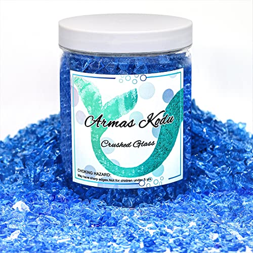 1.5 lb Ocean Blue Crushed Glass for Resin Art and Crafts, 3-6mm Chunky Broken Glass Pieces, Solid Color Irregular Shards for Geode, Vase Filler, Aquarium Decor & DIY Crafts - color: Ocean Blue