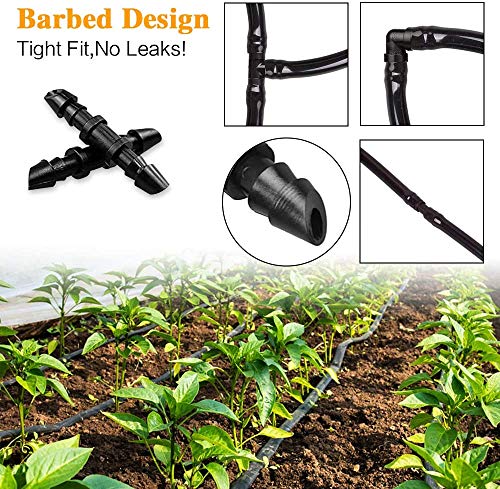 120 Pack Drip Irrigation Fittings Kit - Barbed Connectors for 1/4" Tubing,Includes 50 Couplings,40 Tees, 20 Elbows and 10 End Plugs for Drip or Sprinkler Systems - size: 120P-Irrigation Fittings Set