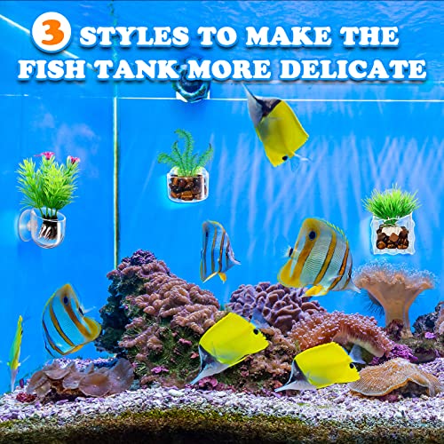 Potchen 20 Pcs Aquarium Plant Holder with Hole Transparent Acrylic Suction Cup Aquarium Aquatic Planter Cups Fish Tank Aquascape Decoration, 3 Shapes