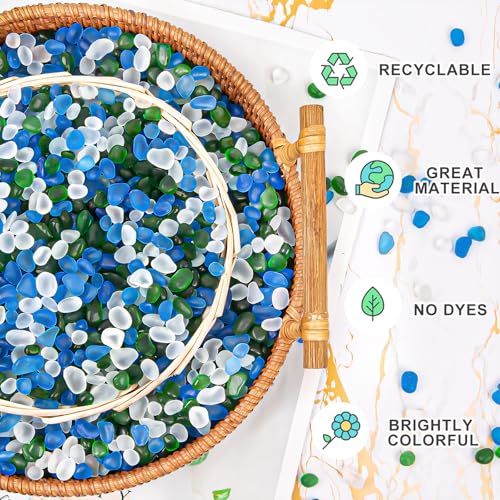 QEQEKAKA Sea Glass Stones for Crafts About 1LB (405g/14.28oz) Glass Pebbles Gemstones Bulk for Beaching Wedding DIY Decoration Aquarium Turtle Tank Vase Filler - color: White Green Blue, size: 1LB (405g/14.28oz)