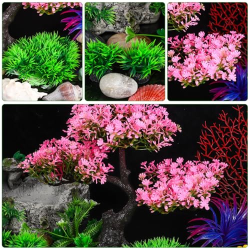 Didiseaon Aquarium Decor Artificial Plants Tree Set 11.4 Inch Plastic Plants for 10-55 Gallon Fish Tank Decoration Pink Simulation Aquarium Tree Betta Fish Bowl Ornaments Home Office Decor