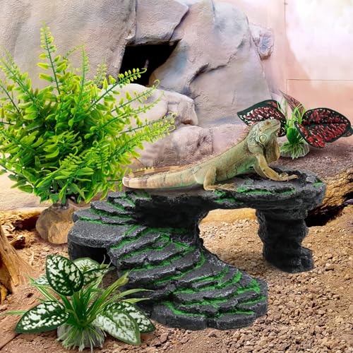 Moonorange Reptile Artificial Plants, Terrarium Plants Decorations Supplies, Aquarium Fish Tank Plants, Amphibian Habitat Hideout Tank Accessories(L Set-3pcs/E) - color: L Set-e