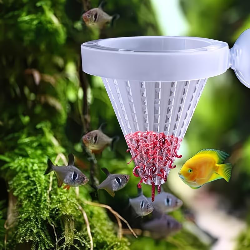 2PCS Plastic Bloodworm Feeding Cones with Suction Cup, Transparent Aquarium Nematode Feeder for Live Bait, 2.56 Inch Feeding Cup for Fish, Fish Tank Accessories