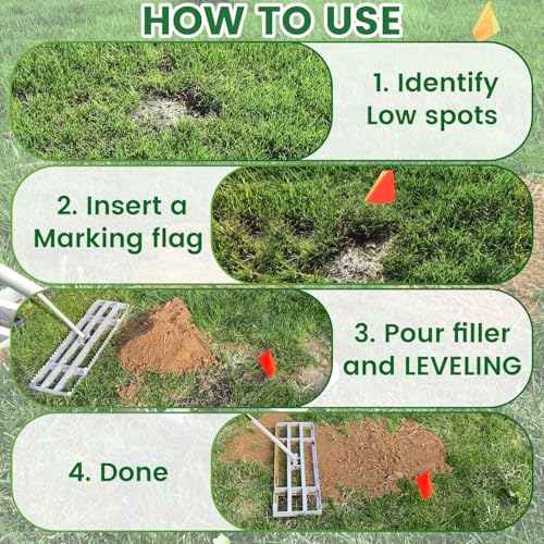 Lawn Leveling Rake, 2-in-1 Double-Sided Landscape Leveler with 20 Marking Flags for Low Spot, 30"×10" Heavy Duty Stainless Steel Flat & Serrated Side for Soil Sand Gravel, Yard Garden Golf Course - style: 30"×10“