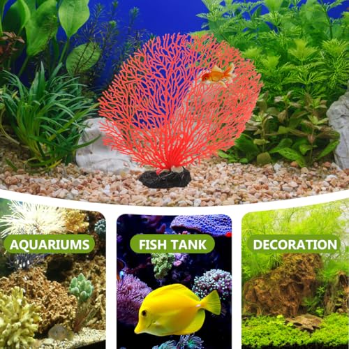 Didiseaon 2 Pcs Red Aquarium Coral, Fake Fish Tank Decor, Artificial Marine Plant Fan Faux Reef for Desktop Landscape