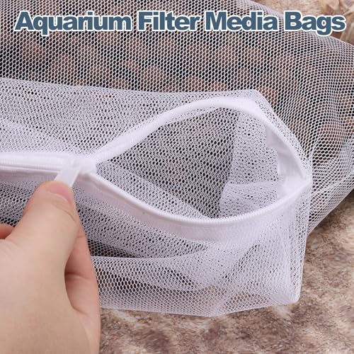 Aquarium Filter Media Bags, Fish Tank Fine Mesh Bag with Zipper Reusable Versatile 14 x 10 Inch, (White, 10Pcs), Intended for Fish Tank/Aquarium/Pond/Activated Carbon/Ceramic Rings - color: white, size: 14 x 10 in